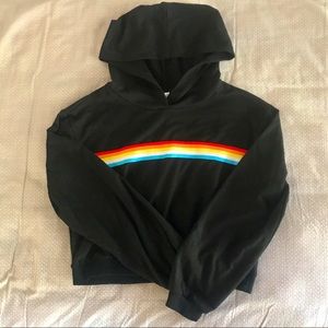 Black Rainbow Cropped Hoodie M NWOT